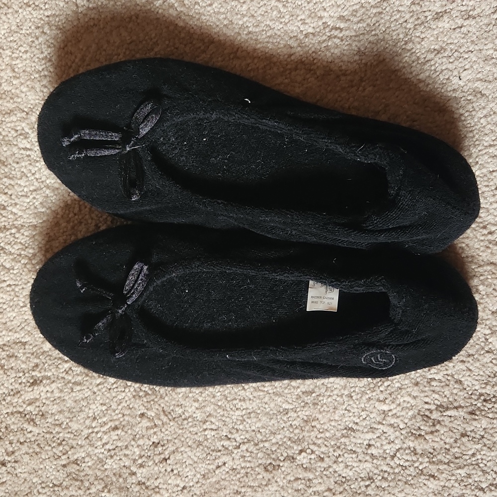 Isotoner Black Terry Ballet Slippers, Size L (8/9), NWOT